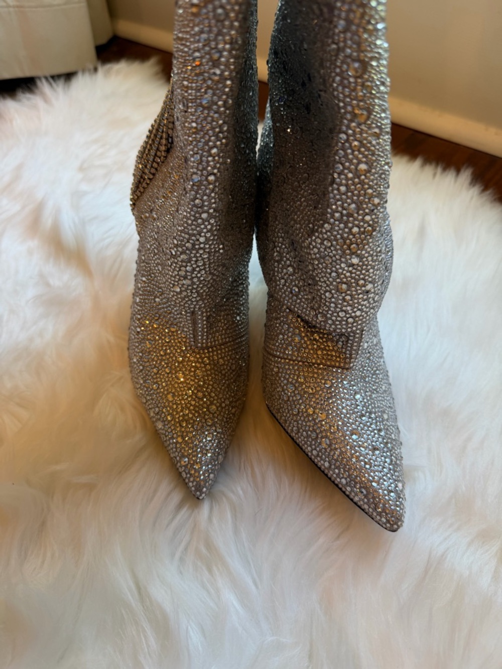 steve madden women’s sanya rhinestone stiletto cuffed tall dress boots silver - Picture 5 of 5